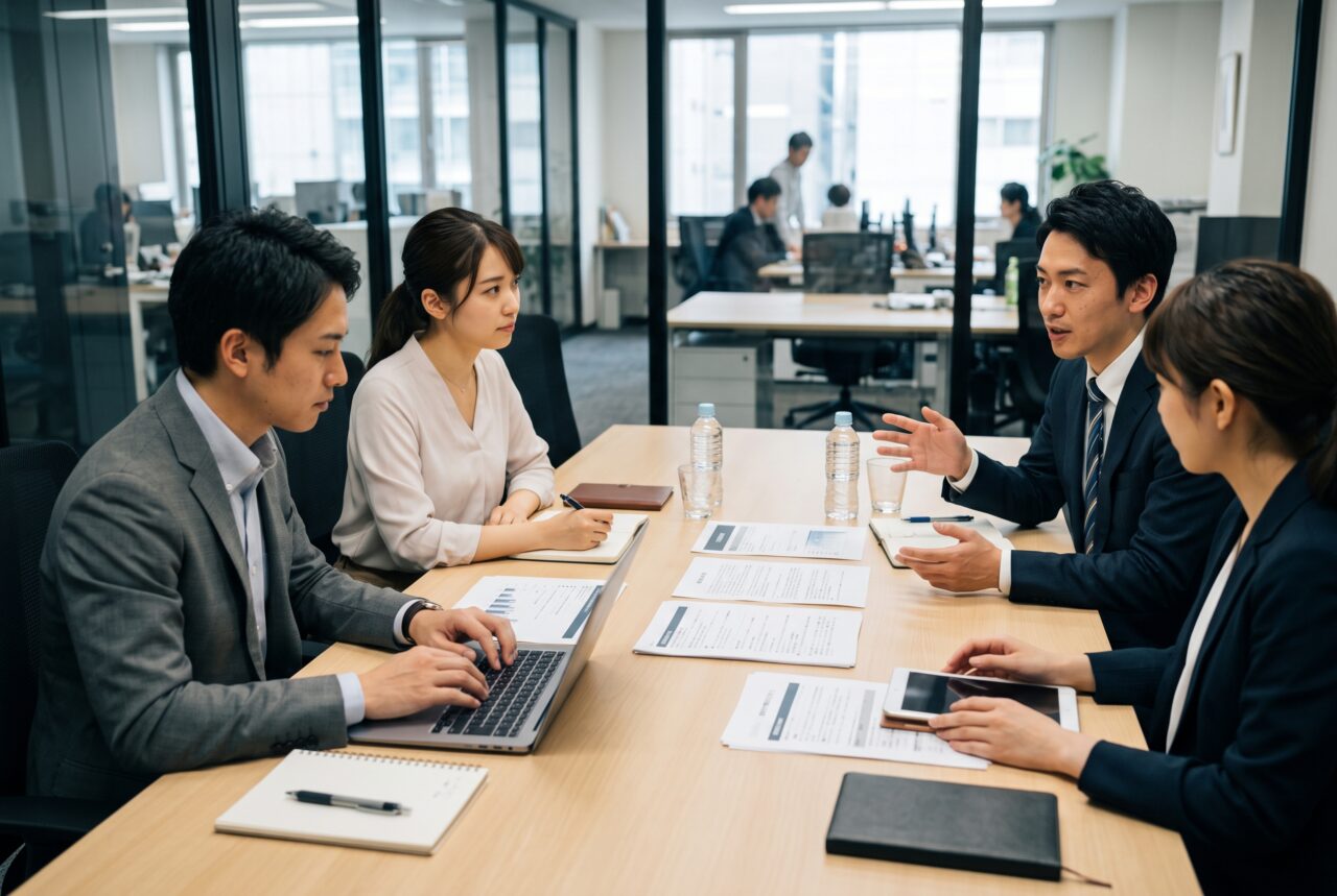 アプリ開発の依頼先と要件や契約内容を打ち合わせる商談のイメージ