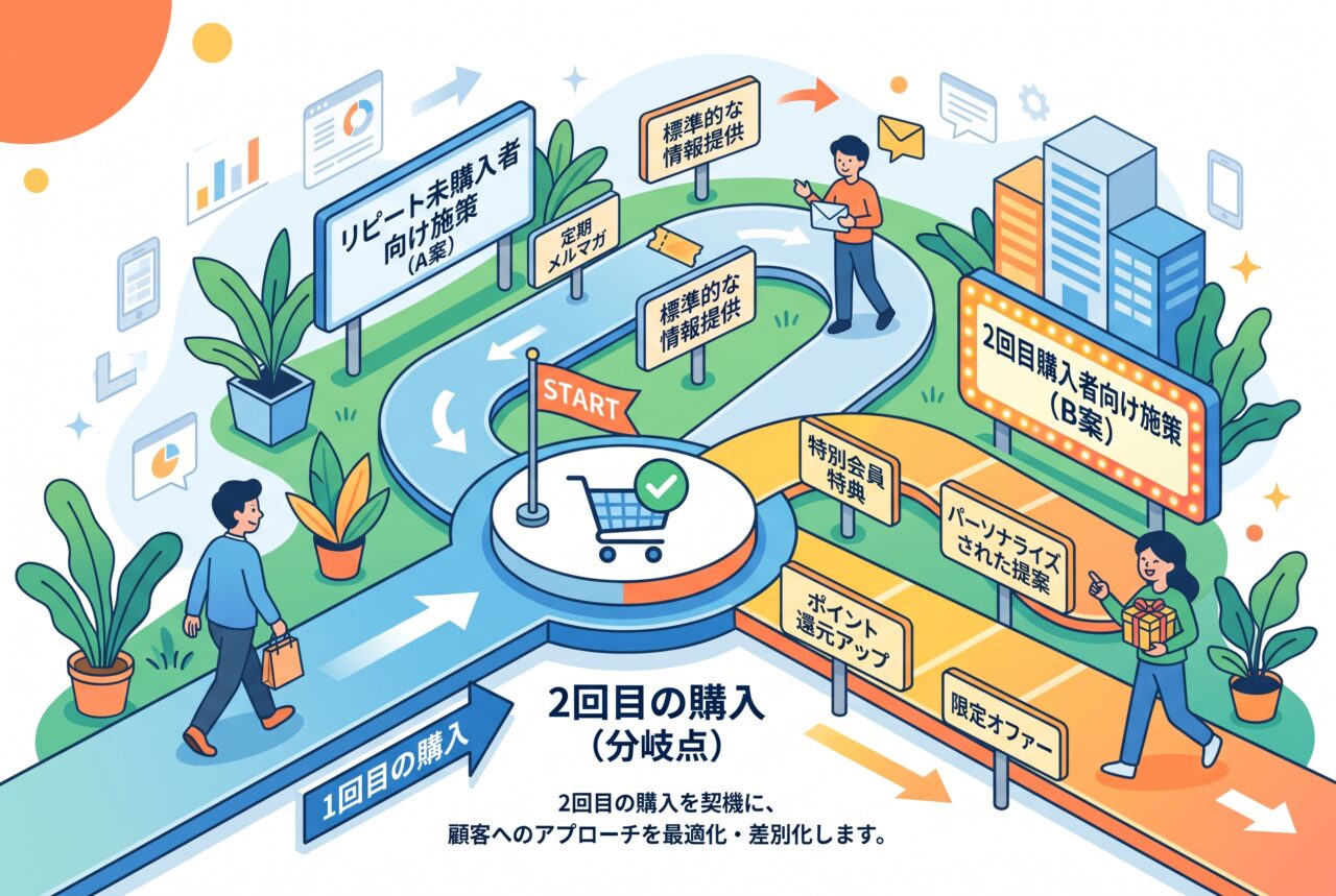 Shopifyのリピーター分析で初回購入者の追跡状況を確認するデータ画面のイメージ