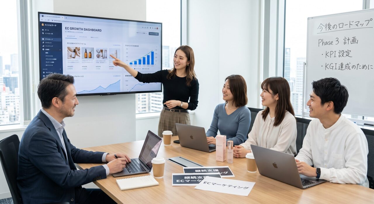 継続的にEC支援をする制作会社やEC支援フリーランスの打ち合わせイメージ