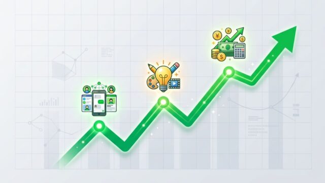 LINE公式グリーンを基調としたイラスト。